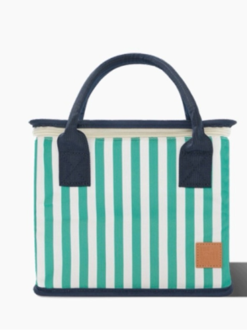 Riviera Teal & White Striped Tote with Navy Handles
